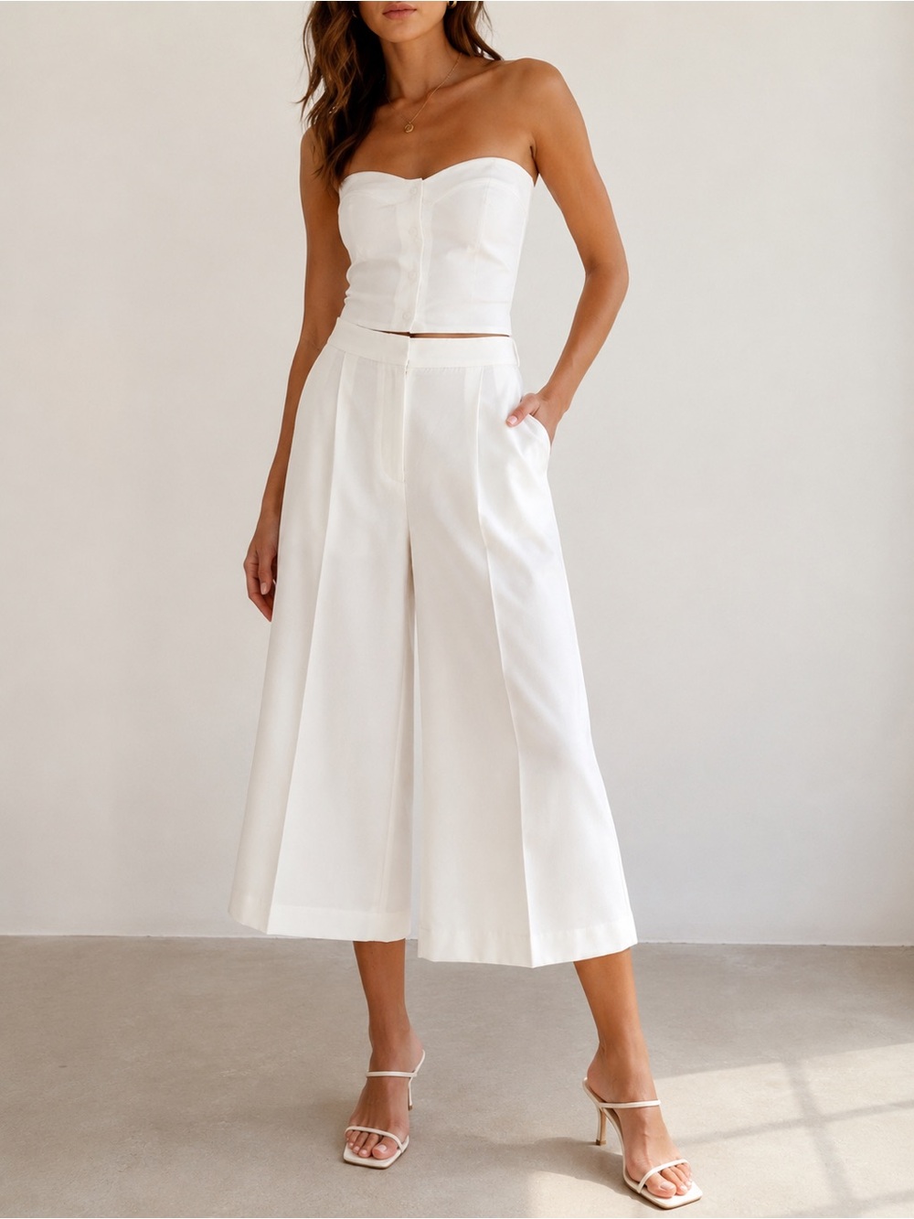 ZARA White Wide Leg Culotte Pants XL NWT - Picture 2 of 3